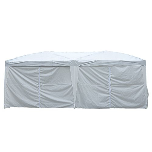 Carpa Plegable en Acordeon 4 Paneles Laterales 2 Cortinas +Bolsa Transporte 5,91x2,97x2,55 m Blanco. Parte trasera. Outsunny