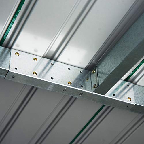 Caseta de Jardín Tipo Cobertizo Metálico para Almacenamiento de Herramientas Base Incluida 277x130x173cm Acero. Detalle estructura. Outsunny