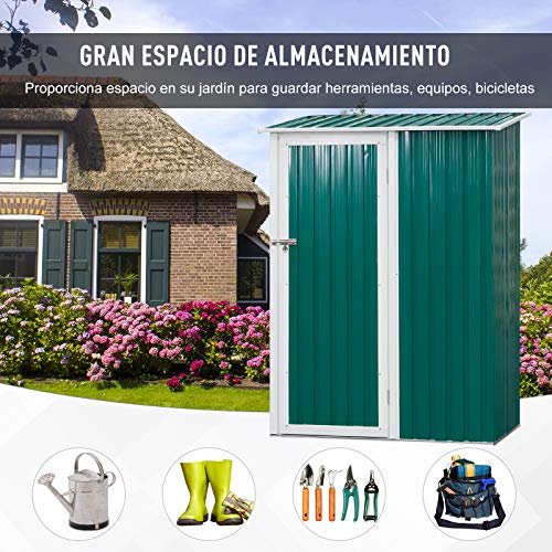 Gran espacio de almacenamiento del Cobertizo Caseta de jardín de Acero Galvanizado para Herramientas con una Puerta 143x89x186cm. Outsunny