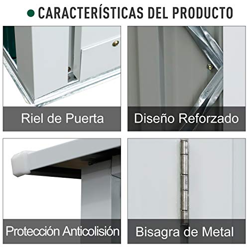 Características del Cobertizo Caseta de jardín de Acero Galvanizado para Herramientas con una Puerta 143x89x186cm. Outsunny