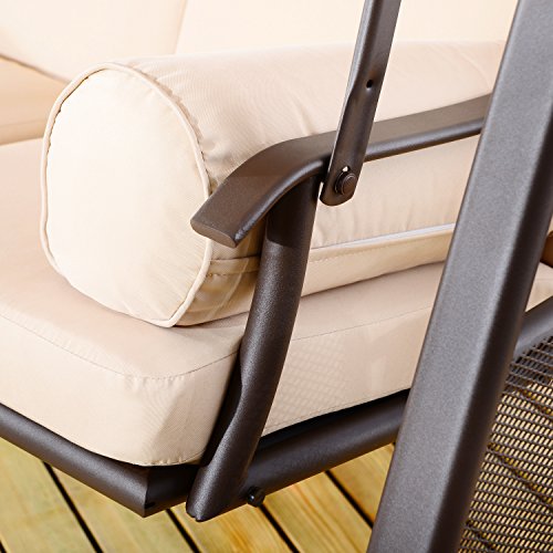 Balancín columpio para Terraza Patio Balcón Acero Beige. Detalle reposabrazos. Outsunny