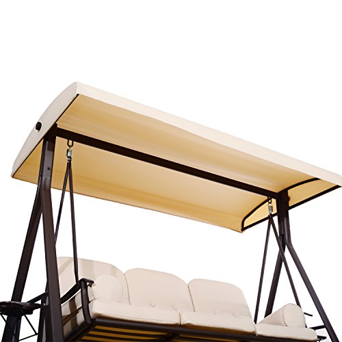 Balancín columpio para Terraza Patio Balcón Acero Beige. Vista detalle del techo Outsunny