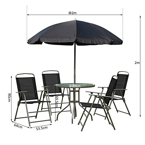 Conjunto de Muebles para Jardín con 4 Sillas 1 Mesa y 1 Parasol Textilene Acero y Poliéster. Medidas. Outsunny | maxjardin