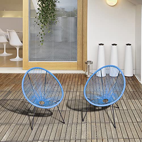 Conjunto de 2 Sillas de Jardín de Ratán Pack 2 Sillas Acapulco Forma Ovalada con Reposabrazos Respaldo Alto Interior Exterior 73x77x87 cm Azul. Sillas en terraza o balcón. Outsunny | maxjardin