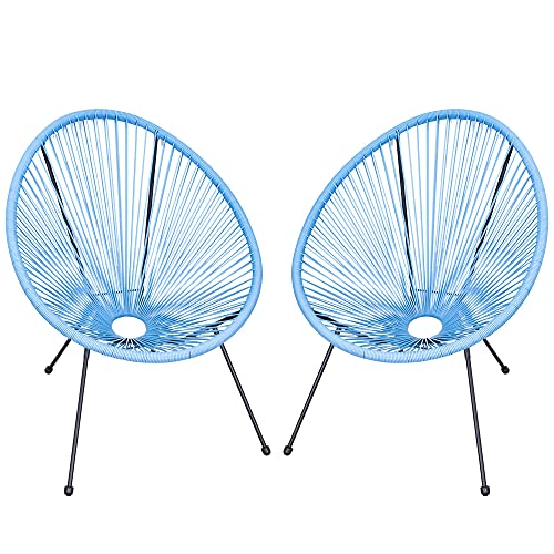 Conjunto de 2 Sillas de Jardín de Ratán Pack 2 Sillas Acapulco Forma Ovalada con Reposabrazos Respaldo Alto Interior Exterior 73x77x87 cm Azul. Vista de 2 sillas. Outsunny | maxjardin