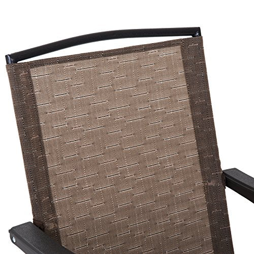 Conjunto Mesa y 2 Sillas Plegables para Exterior con Respaldo Reclinable a 4 Niveles con tejido Textilene y Marco de Acero Marrón. Aspecto de tejido del respaldo. Outsunny