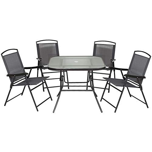 Comedor para Jardín o interior con 4 Sillas y 1 Mesa Plegables. Muebles Exteriores para Terraza y mesa con Orificio para Sombrillas. Outdoor. Outsunny