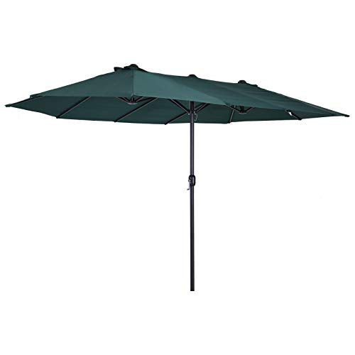 Parasol Doble Grande 4,6x2,7m para Jardín Patio con Manivela Manual Resistente al Agua y Protección Solar UV para Terraza Playa Piscina Verde. Outsunny