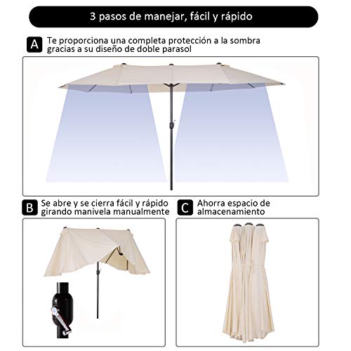 Características del Parasol Doble con Tela de Poliéster, Protección UV 4,6x2,7x2,4m Beige. Outsunny