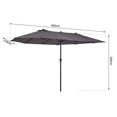 Medidas de la sombrilla Parasol Doble Tela de Poliéster Protección Solar UV 4.6x2.7x2.4m Gris. Outsunny