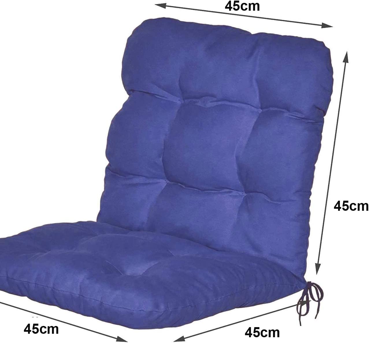 Medidas del Detalle en color azul del Pack 2 Cojines Cómodos con Respaldo para mecedoras, bancos terraza o silla en Interior y Exterior. LEMON TREE