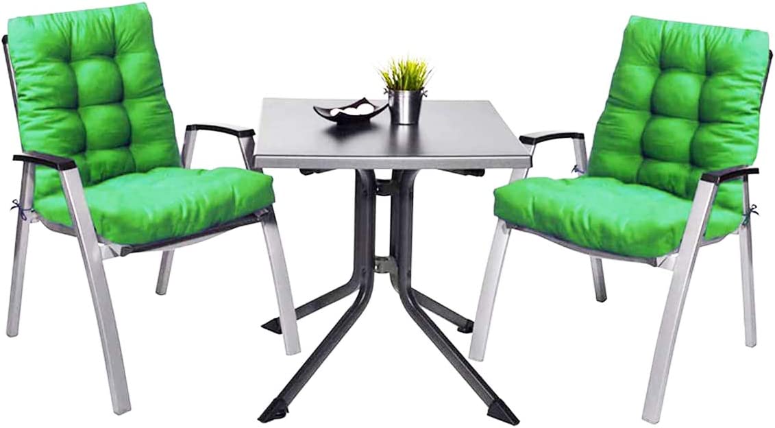 Conjunto de color verde del Pack 2 Cojines Cómodos con Respaldo para mecedoras, bancos terraza o silla en Interior y Exterior. LEMON TREE