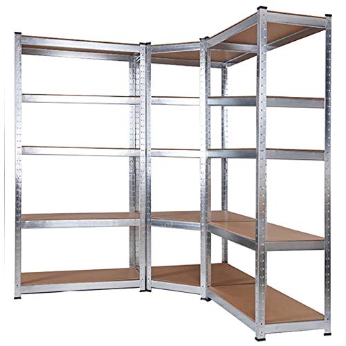 Vista de conjunto montado de Estanterías Modulares (2 uds) y 1 Estantería Esquinera Galvanizadas 5 Baldas Ajustables GH91. Garden House Garage 91 