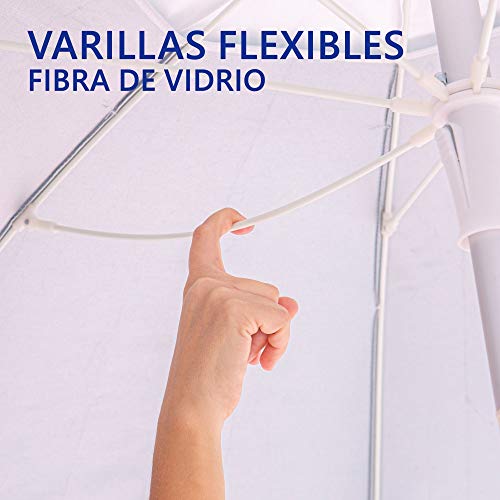 Varillas flexibles de fibra de vidrio del Pack sombrilla de Playa antiviento de Ø 220 cm Azul de Acero y Fibra Vidrio, con Soporte. LOLAhome | maxjardin