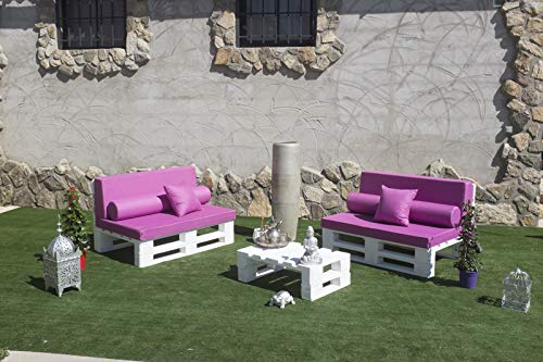 Conjunto 2X Sofá Palets 12Ox80 cm 1x Mesa 80x50 cm. Hecho en España. Lijado Y Cepillado -Interior/Exterior Nuevo-Natural. Vista genaral  Vista con cojines. Palets Talavera SL.