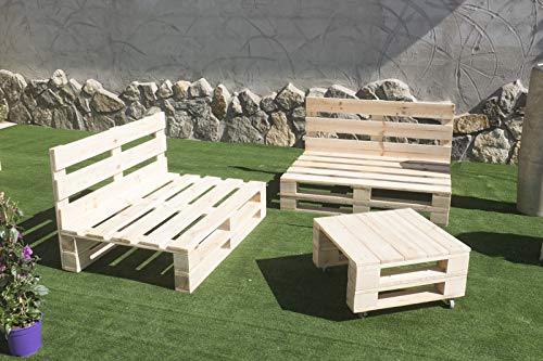 Conjunto 2X Sofá Palets 12Ox80 cm 1x Mesa 80x50 cm. Hecho en España. Lijado Y Cepillado -Interior/Exterior Nuevo-Natural. Vista genaral . Palets Talavera SL.