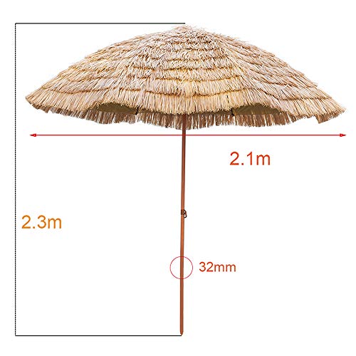 Medidas de Sombrilla hawaiana con flecos de Paja de Hula de 2,1 m de diámetro, reclinable Redonda Color Natural. ZMLQ. PARASOL