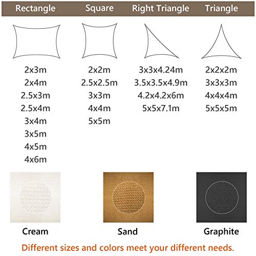 Colores, tamaños y modelos del Toldo Vela 2x3 m. Transpirable, Protección UV, color Arena. Patio Shack