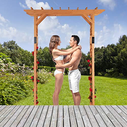 Pérgola de jardín, Arco para Rosas, Soporte para Plantas, Madera, 230x162x79 cm, Naranja. Relaxdays