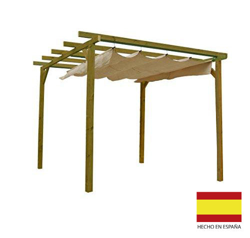 Pérgola de Madera tratada con toldo corredero para jardín 270x270x254 cm. Hecha en España por AD servicios | maxjardin