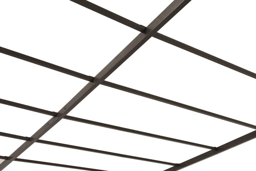 Detalle de la estructura, parte del techo de la Pérgola metálica Santorini, 3x3m Montaje Fácil, Color Chocolate. Garden Point