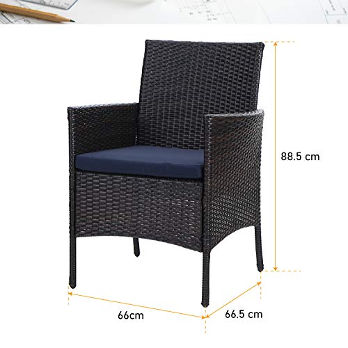 Medidas de silla del Juego de 2 sillas Fabricadas en Polyrattan y Estructura de Acero, para jardín y balcón Impermeable. PHIVILLA