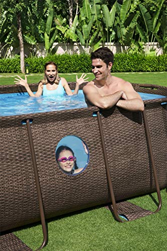 Piscina elevada Desmontable tipo Tubular Power Steel 427x250x100 cm Depuradora Cartucho 2.006 l/h Escalera y Cobertor Diseño Rattan 【7.250 litros】. 56714. BESTWAY | maxjardin