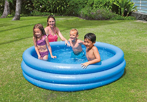 Piscina hinchable 3 aros azul 168 en jardín. Intex 58446np
