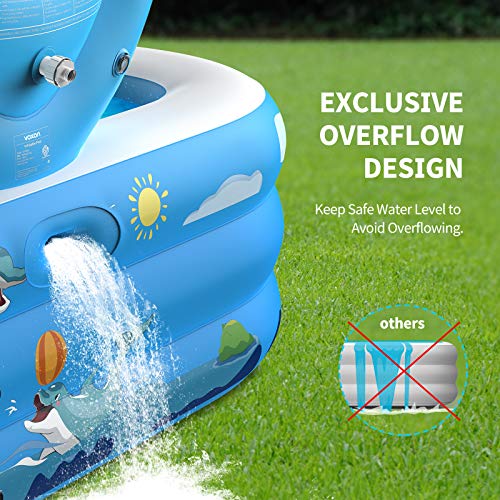 Piscina grande de jardín hinchable Voxon 250 x 180 x 55 cm. 580 litros. Durable y seguro. Detalle rebosador de agua