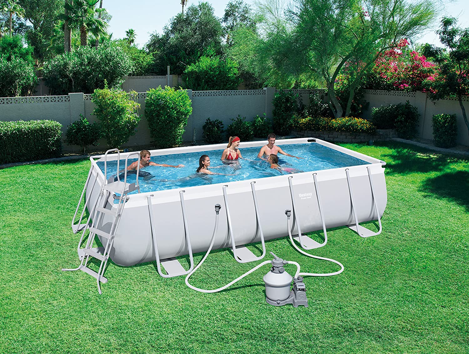 Set de Piscina Rectangular de Estructura de Acero, Gris Claro, con Bomba de Filtro y Accesorios. 549 x 274 x 122 cm. 【14.500 litros】Bestway