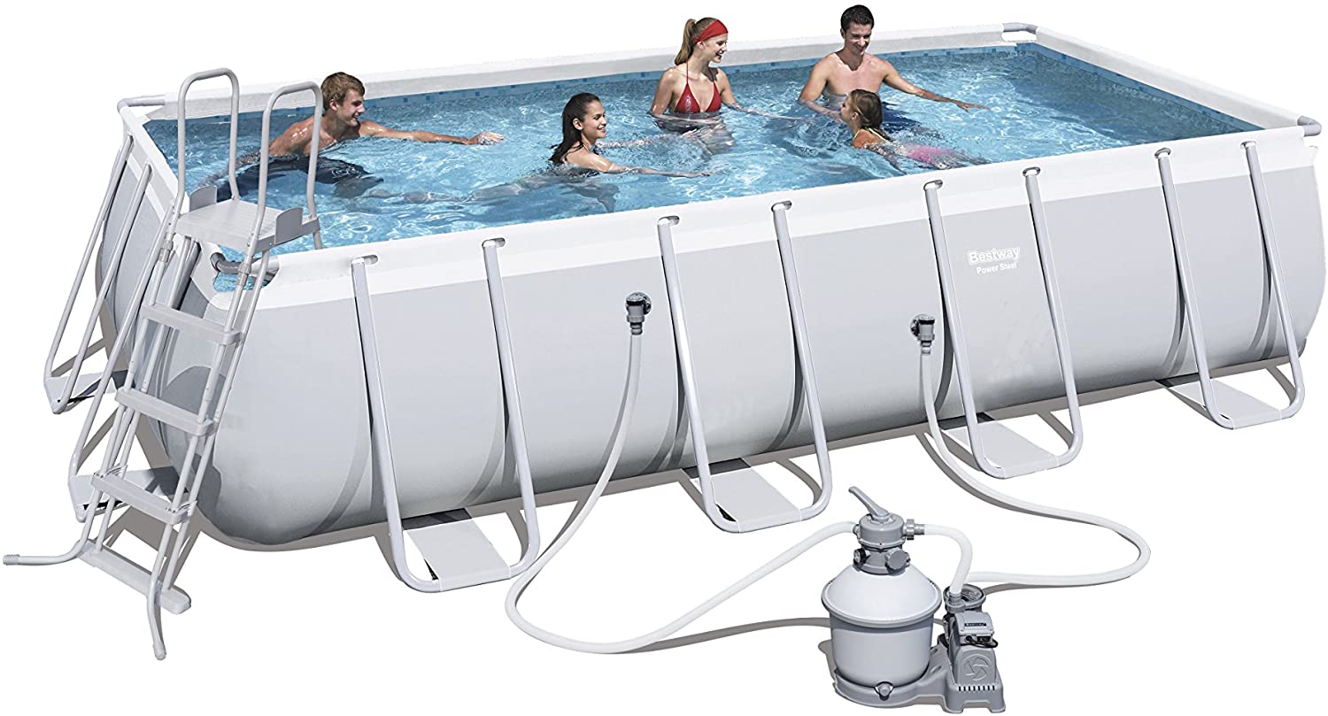 Set de Piscina Rectangular de Estructura de Acero, Gris Claro, con Bomba de Filtro y Accesorios. 549 x 274 x 122 cm. 【14.500 litros】Bestway