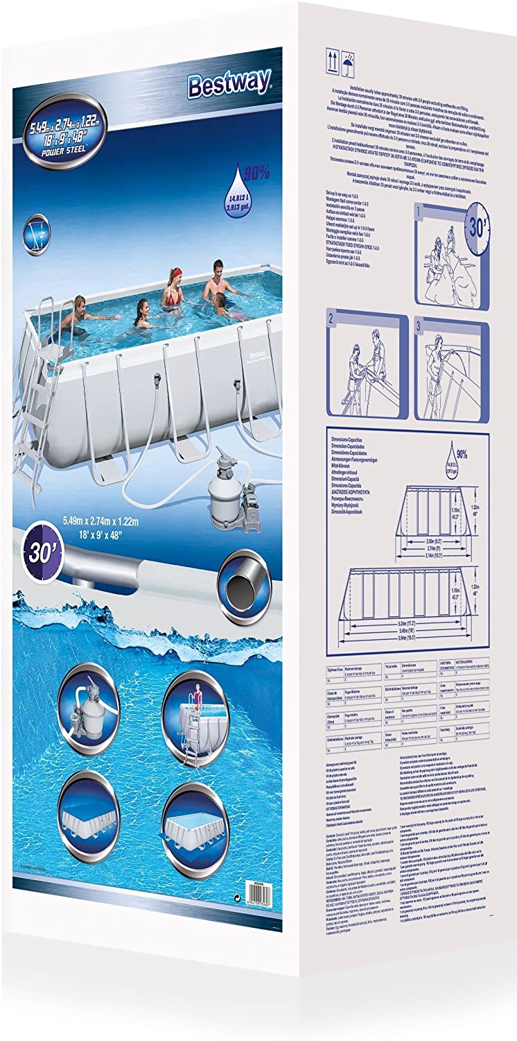 Set de Piscina Rectangular de Estructura de Acero, Gris Claro, con Bomba de Filtro y Accesorios. 549 x 274 x 122 cm. 【14.500 litros】Bestway