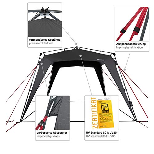 Detalles del Pabellón 3x3m, protección UV 80 y Dark. Coating, resistente al viento, rápida de montar, 8 personas - gris. Qeedo