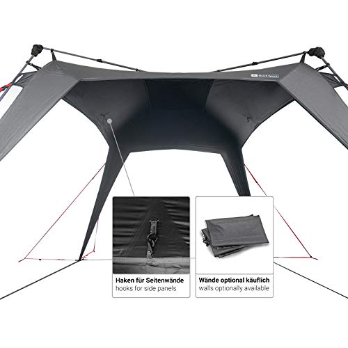 Vista inferior y características del Pabellón 3x3m, protección UV 80 y Dark. Coating, resistente al viento, rápida de montar, 8 personas - gris. Qeedo