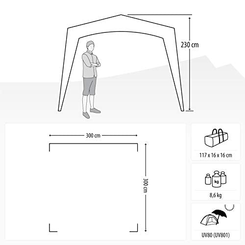 Medidas del Pabellón 3x3m, protección UV 80 y Dark. Coating, resistente al viento, rápida de montar, 8 personas - gris. Qeedo