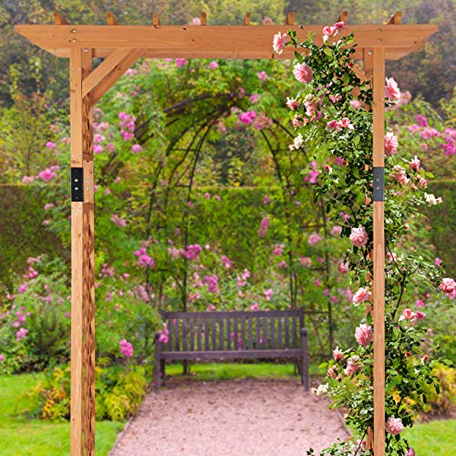 Ambiente de Pérgola en jardín, Arco para Rosas, Soporte para Plantas, Madera, 230x162x79 cm, Naranja. Relaxdays