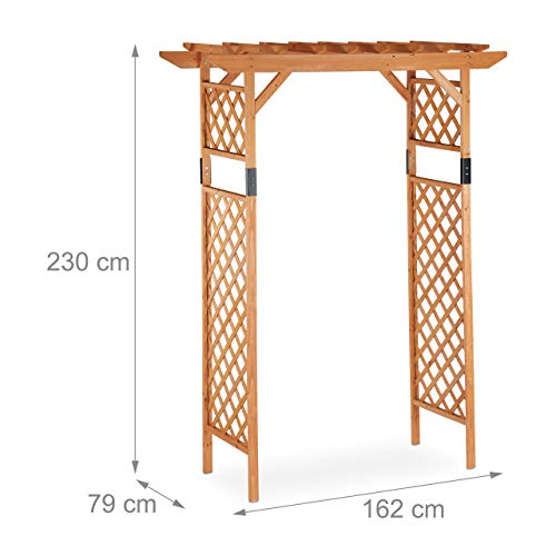 Pérgola Arco de madera para Rosas y plantas trepadoras 230x162x79 cm.. Medidas. Relaxdays