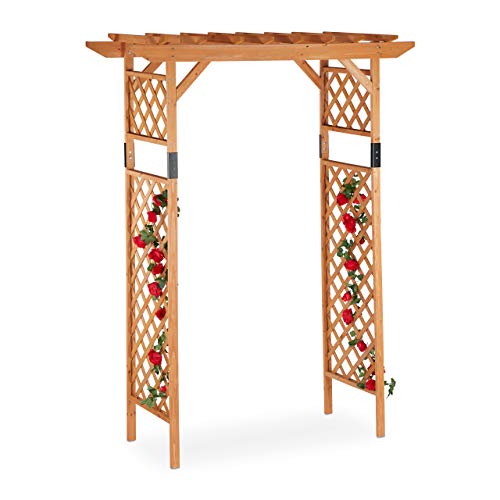Pérgola de jardín, Arco para Rosas, Soporte para Plantas, Madera, 230x162x79 cm, Naranja. Relaxdays