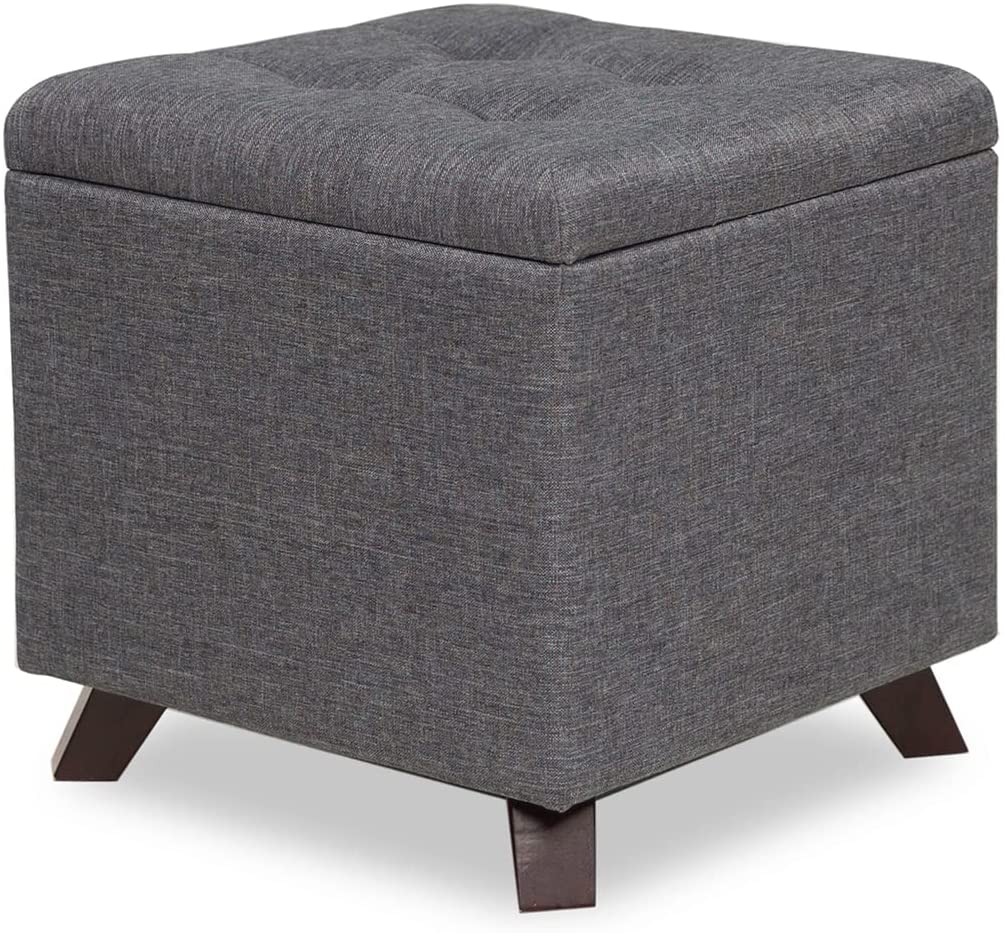 Puff Asiento otomana con Baúl de Almacenamiento Elegante con Patas de Madera Maciza tapizado tipo lino Gris. Suhu