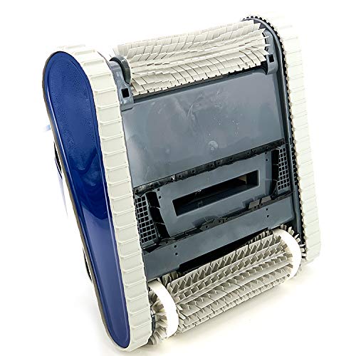 Vista inferior del Robot automático limpiafondos Dolphin Maytronics BLUE Maxi 30 para piscinas, fondo y paredes. sistema de navegación preciso Clever clean.