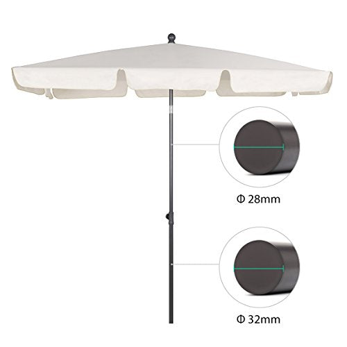 Secciones de tubo de 28 y 32 mm de diámetro del Parasol rectangular de patio y terraza Color Crema 200x125 cm con Protector Solar UV50. Sekey®