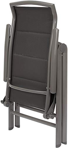 Vista plegada de la silla del Juego 2 Sillas plegables de Aluminio para Jardín Milano - Respaldo Regulable 8 Posiciones - Resistentes a la Intemperie - Respaldo Alto - Gris Plateado - BRUBAKER