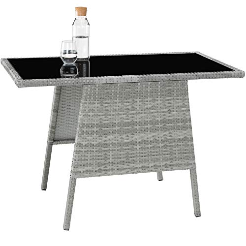 Conjunto de Muebles de Jardín 2 sillas + 1 mesa, Trenzado de Polirratán, Tornillos de Acero Inoxidable Gris Claro. Vista mesa. TecTake