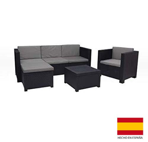  Muebles de Jardín Manhattan de Rattan Color Grafito  | Fabricado en España con Materiales Reciclados. Shaf