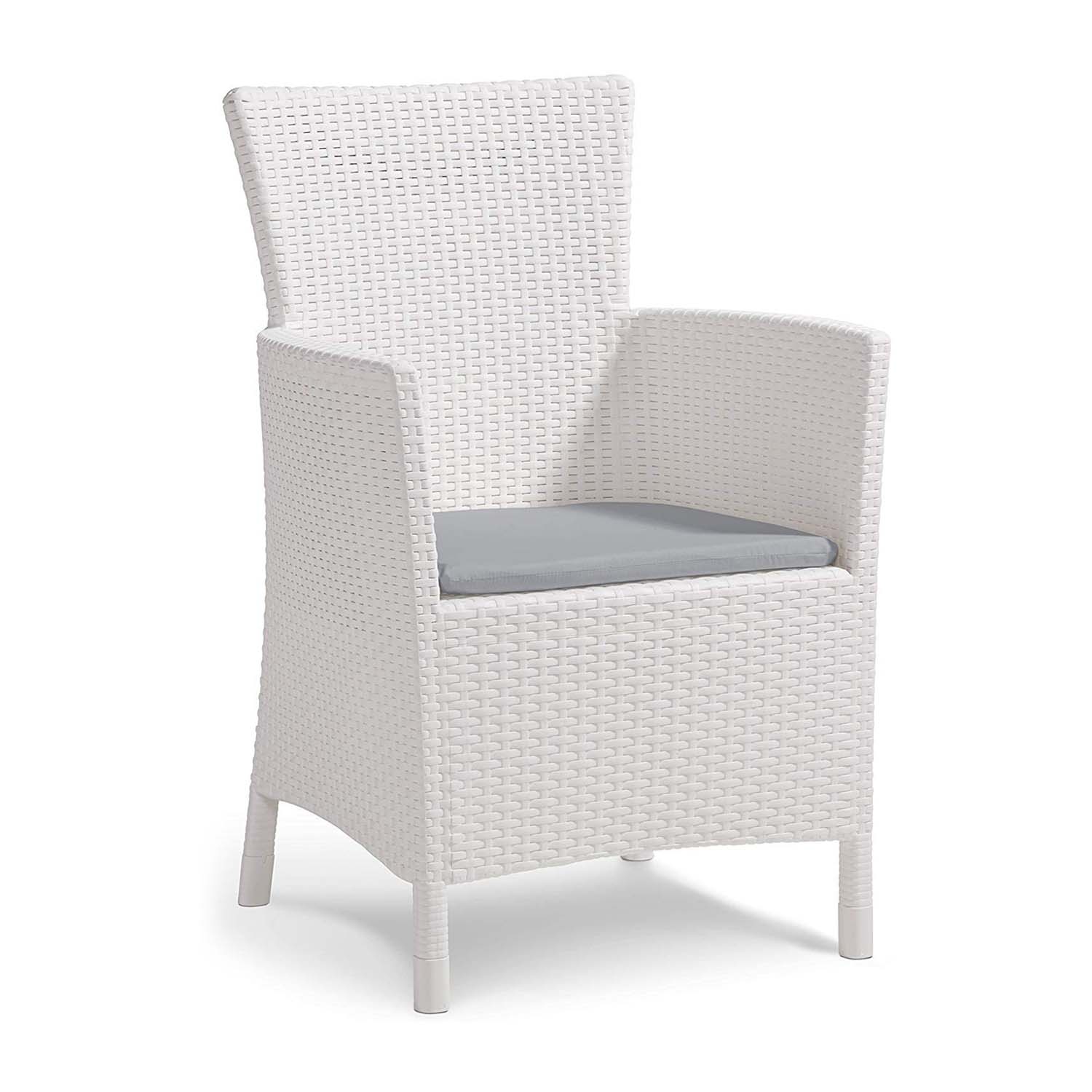 Sillón de exterior e interior con cojín incluido Iowa, Rattán Blanco. Keter