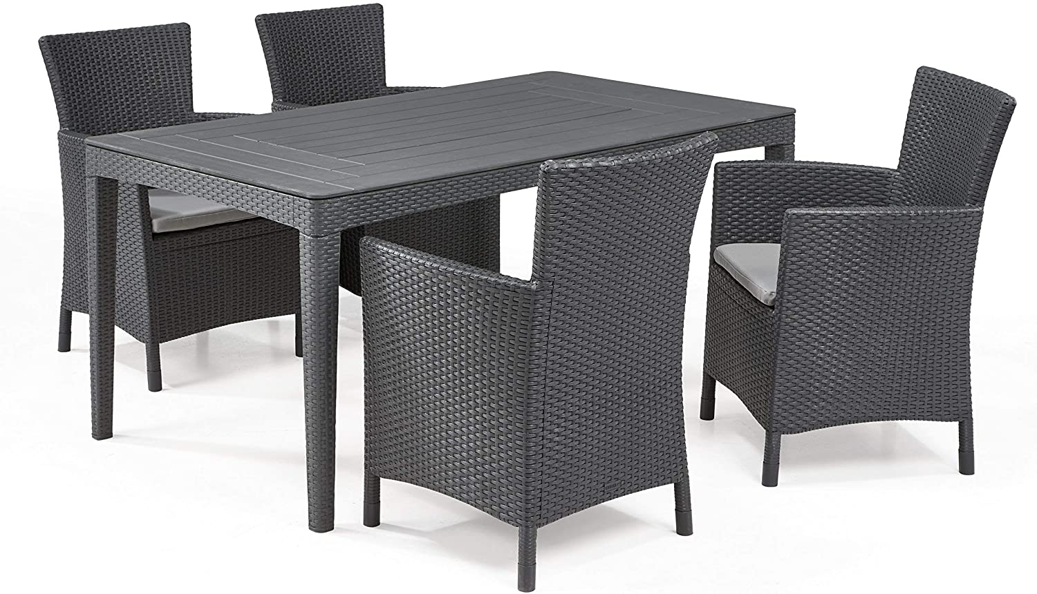 Conjunto Keter Iowa en Rattán de exterior e interior con cojín incluido color grafito. Keter