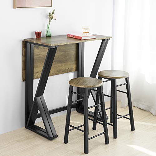 Mesa contra la pared de dormitorio del conjunto de Mesa Alta Plegable y 4 Taburetes para Desayuno, Bar o Comedor. OGT24-N. SoBuy