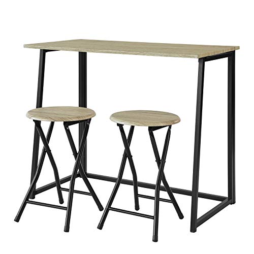 Conjunto Mesa Alta de Bar y 2 Taburetes, Mueble Plegable para Cocina (2 Taburetes). OGT18-N,ES. SoBuy