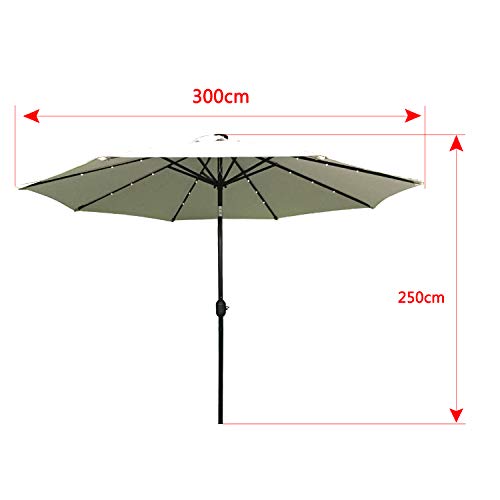 Medidas del Parasol de Aluminio Ø 300  y 250 cm de altura con Luces LED solares y manivela color Beige. HENGMEI-4