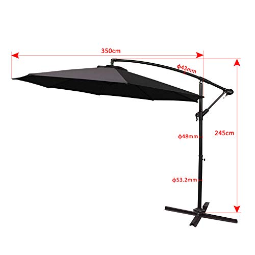 Medidas de la Sombrilla Parasol Mástil de Aluminio y 100% Poliester  Ø 350cm Tela protección UV 40 + y Impermeable para Jardín o Terraza, Gris Oscuro. HENGMEI